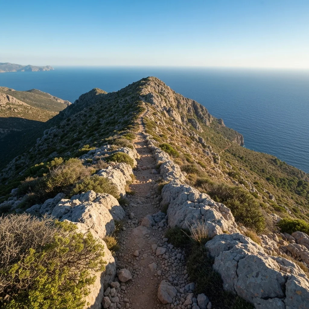 sendero de montaña en la Serra de Tramuntana, Mallorca