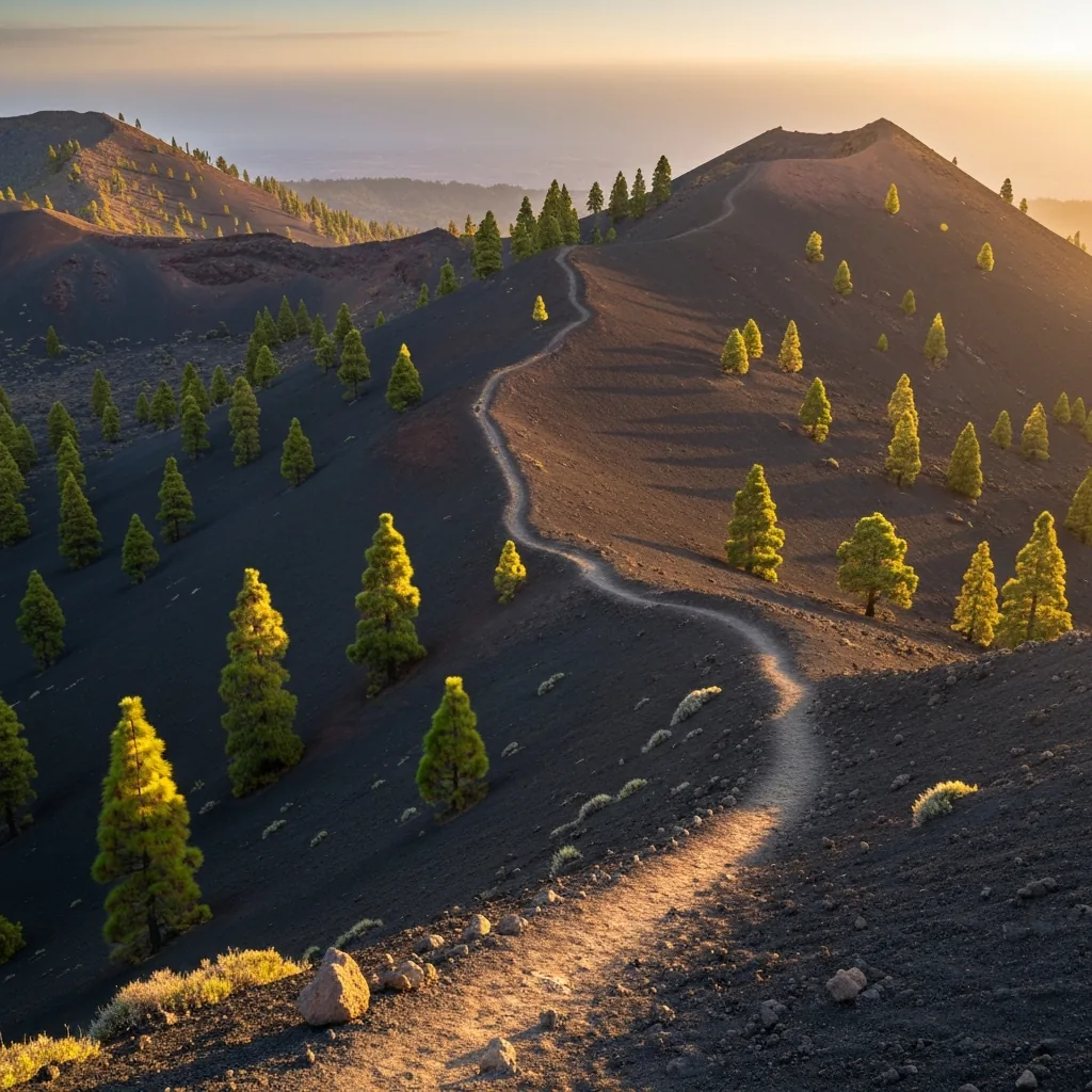 sendero volcánico en la Ruta de los Volcanes, La Palma