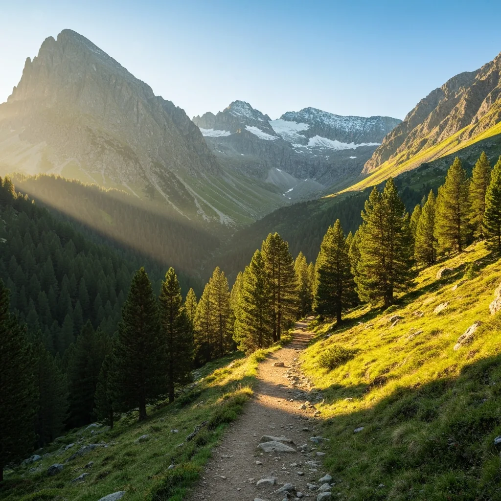 paisaje de trail running en el Valle de Arán, Pirineos, cerca de Vielha